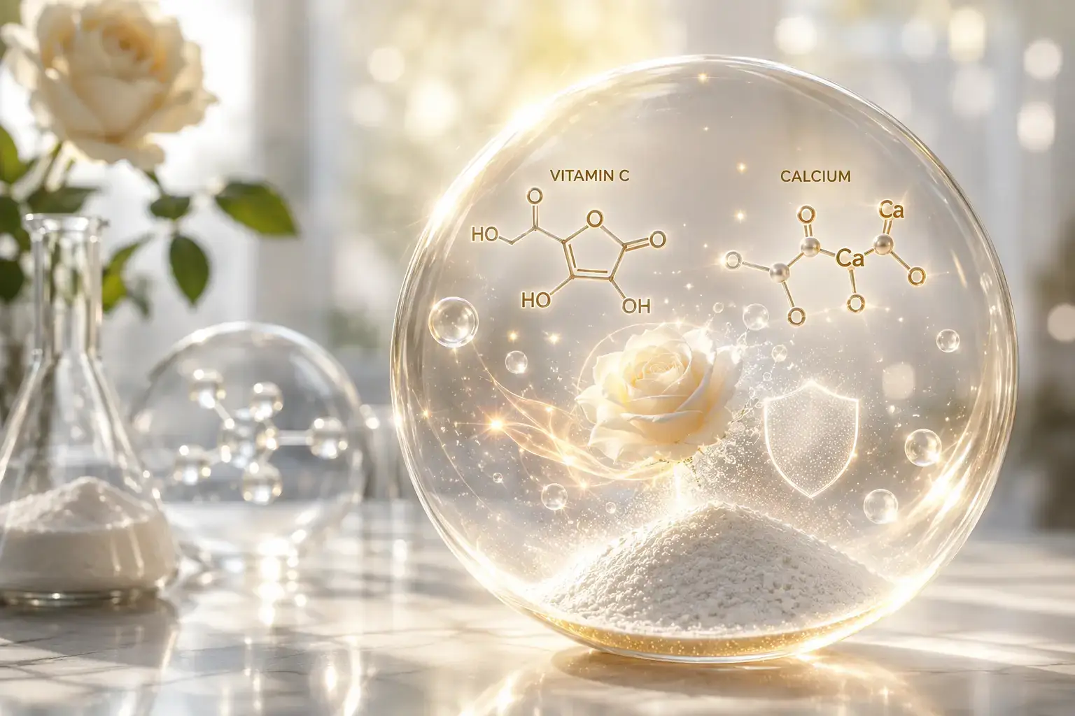 Ascorbate de calcium — vitamine C tamponnée au calcium, pH neutre, non acide